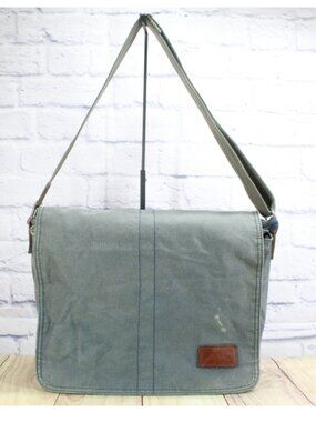 LL Bean Unisex Gray Canvas Messenger Bag Adjustable Strap Pockets Crossbody